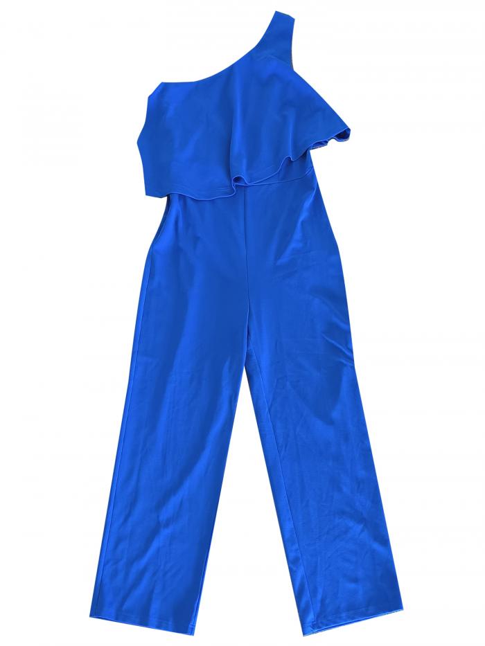 Allegra K レディース ドレッシー ワンショルダー ロング ジャンプスーツ用 ノースリーブ ロンパー ロイヤルブルー XL