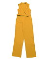 Allegra K ジャンプスーツ ロンパース サロヘ゜ットパンツ 無地 ノースリーブ Vネック オフィス ベルト付き レディース イエロー L(4)