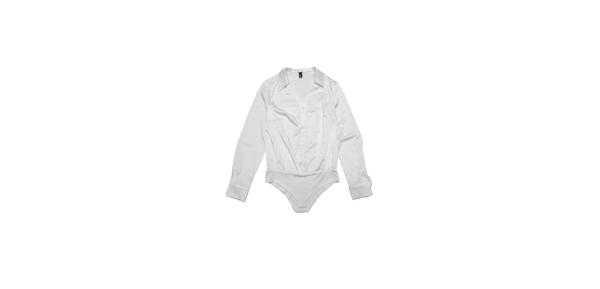 Allegra K ボタンダウン ビジネスボディスーツ 襟付き 長袖 ワークシャツ カジュアルトップス レディース ホワイト M