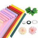 uxcell 花作り用クレープ紙 カラフルなクレープ紙ロールフラワーDIYキット 花柄の鉄線の茎 葉 テープ付き 誕生日 結婚式パーティーの装飾用 10カラー ...
