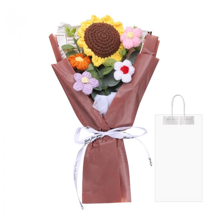 uxcell クロシェ花束 ひまわり手作り編み花束 母の日誕生日用クロシェ造花 結婚式卒業式花束 ローズ