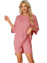 cheibear パジャマ 2点セット 柔らかい ルーズフィット ニット Tシャツ ショーツ ラウンジウェア ルームウェア ヨガ レディース ブリックレッド XL