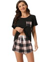 cheibear パジャマ 半袖 Tシャツ ショートパンツ付き チェック柄 パジャマセット カップル レディース ピンク XL(4)