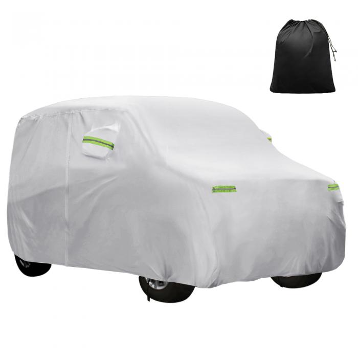 X AUTOHAUX 【スズキに対応ワゴンR/WagonR専用】375x148 x143cm 軽自動車カバー ボディカバー カーカバー 撥水性 【台風対策】防風ロープ付き 梅雨対策 防炎 防塵 凍結防止カバー 雹対策 運転席側にファスナー 耐久性 着脱気軽 車 保護カバー 収納袋が付属 シルバートーン