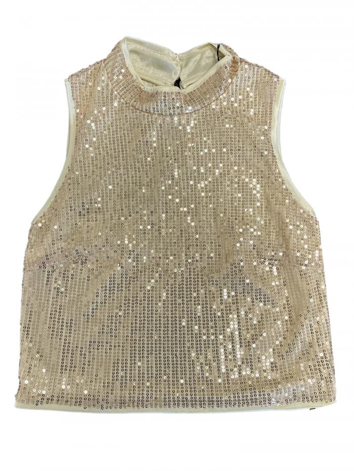 Allegra K メタリックトップ スパンコール トップス ノースリーブブラウス パーティー レディース ロー..