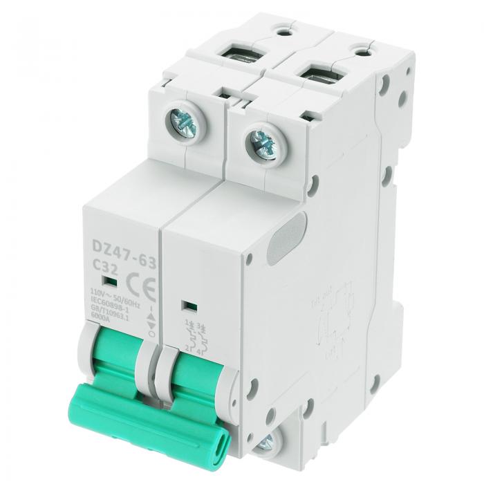 uxcell 1個 ミニチュアサーキットブレーカー 2P 32A AC 110V DZ47-63 DINレールマウント切断スイッチ ..