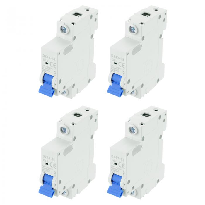 uxcell 4個 ミニチュアサーキットブレーカー 1P 63A AC 110V DZ47-63 DINレールマウント切断スイッチ サーキットブレーカー保護 熱磁気トリップによるショートサーキット保護 過負荷 青