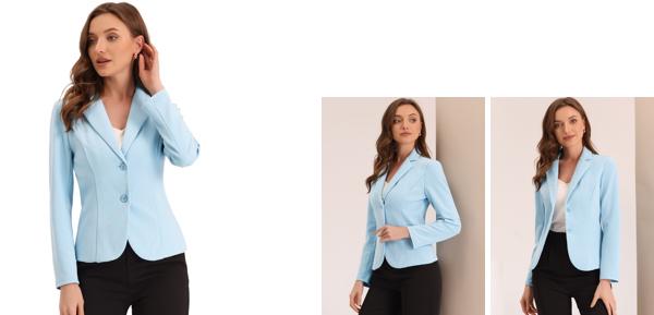 Allegra K ジャケット スーツブレザー ビジネス 通勤 オフィス 伸縮性 レディース ブルー 3XL