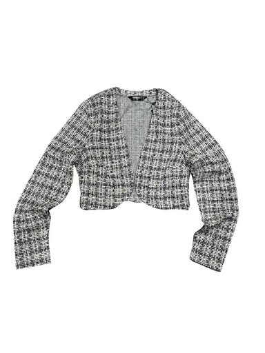 Allegra K クロップド ボレロ カーディガン チェック柄 ビンテージ ツイード シュラッグ オープンフロント レディース ブラックホワイト S Allegra K クロップド ボレロ カーディガン チェック柄 ビンテージ ツイード シュラッグ オープンフロント レディース ブラックホワイト S