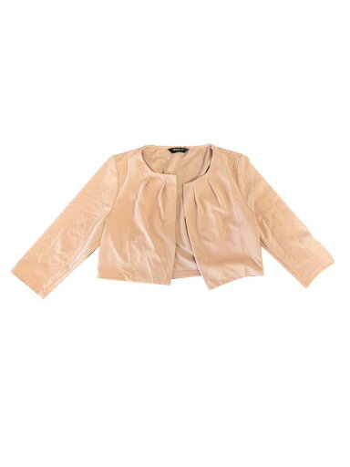 Allegra K トップ カーディガン ボレロ ノーカラー プリーツ オープンフロント クロップド 七分袖 シュラッグ レディース ピンク XS Allegra K トップ カーディガン ボレロ ノーカラー プリーツ オープンフロント クロップド 七分袖 シュラッグ レディース ピンク XS