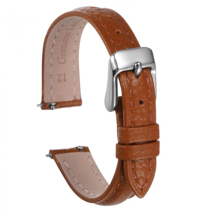 uxcell 本物 レザーウォッチバンド 12mm フラットクイック交換用牛革ウォッチストラップ エレガントな女性用メンズウォッチストラップ ステンレスバックルクラスプ付き クラシックスマートウォッチ用 オレンジ