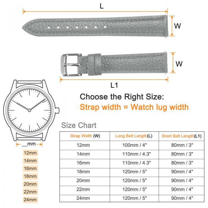 uxcell 16mm フラットなクイック交換型牛革腕時計バンド エレガントな女性用メンズ腕時計バンド クラシックスマートウォッチ用ステンレスバックルクラスプ付き グレー