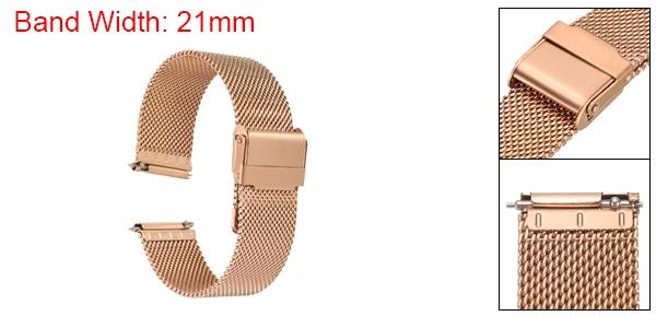 uxcell 316Lステンレススチールメッシュウォッチバンド21mmクイックリリース調節可能なメタルウォッチストラップメンズレディース用 ローズ金色