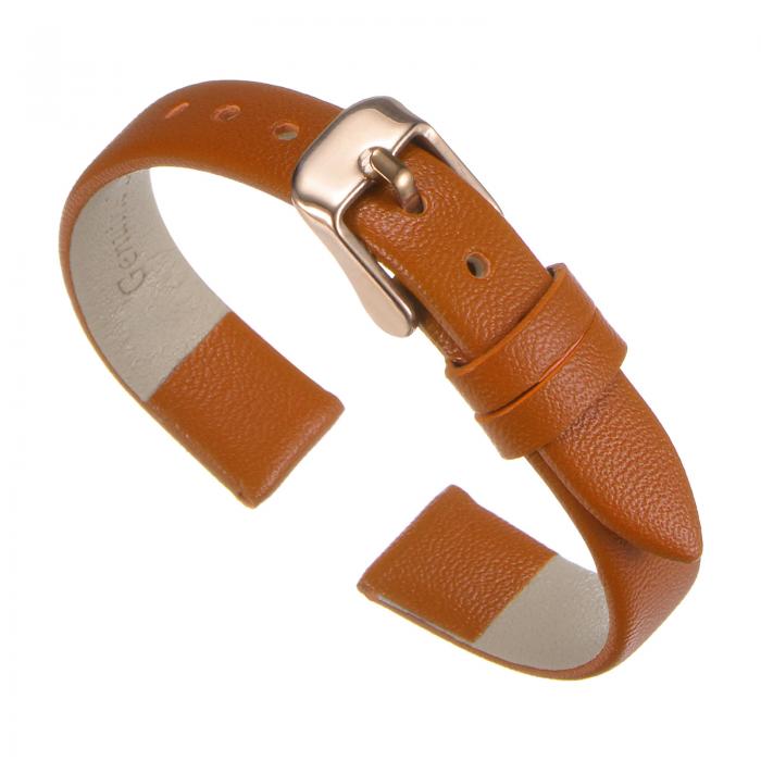 uxcell 茶色 本物 レザーバンド 14mm幅 フラットで薄いエレガントなレザーウォッチストラップ ローズ金..