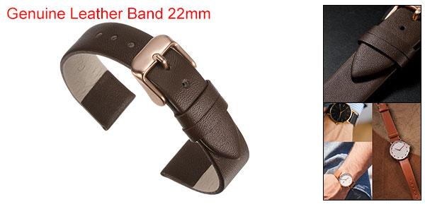 uxcell ダーク茶色 本物 レザーバンド 幅22mm フラットで薄いエレガントなレザーウォッチストラップ ローズ金色 バックル 男性と女性向け