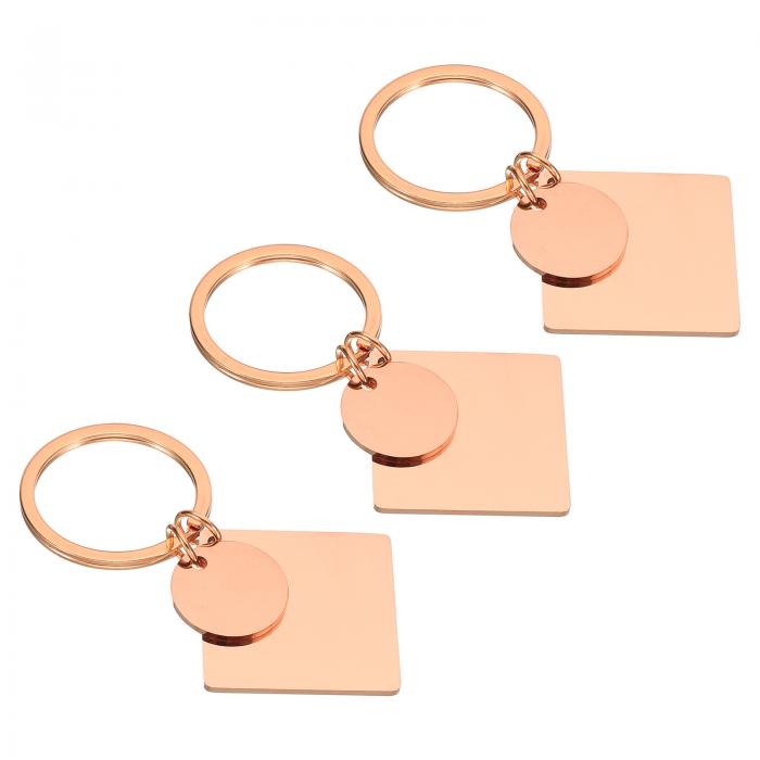 PATIKIL 3個のメタルスタンピング空白 メタルキーチェーン空白スクエアスタンピングタグ空白スステンレススチールDIYラウンドネームタグレー ザー彫刻用 ローズ金色(3)