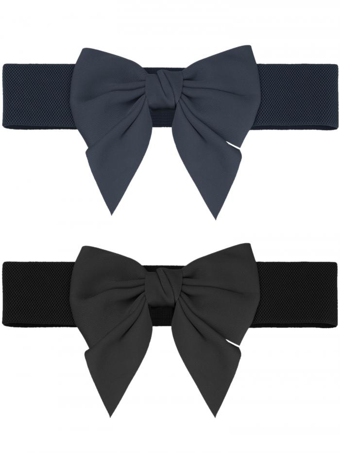 Elerevyo Women's 2Pcs Elastic Wide Belt Dress Bowknot Waistband Decoration Fashion Versatile Bel..