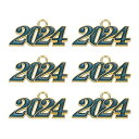 PATIKIL 2024年卒業タッセル装飾 6個合金2024年エナメル中サイズ文字装飾卒業タッセル卒業帽ネックレスペンダントDIYキーメイキング 金色ブルー