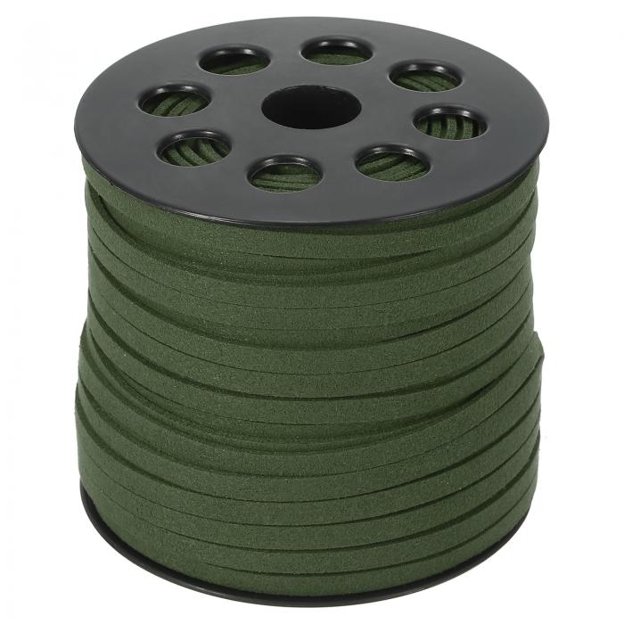 PATIKIL 5mm 50ヤード スエードレザーコード ネックレスブレスレットビーズジュエリーメイキング用 ロールスプール付きフラットレザーストリング アーミー緑