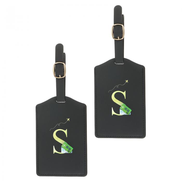 【期間限定10％OFF】PATIKIL 初期荷物タグ 2個パック PUレザー 荷物タグ 刺繍入り 文字 スーツケースラ..