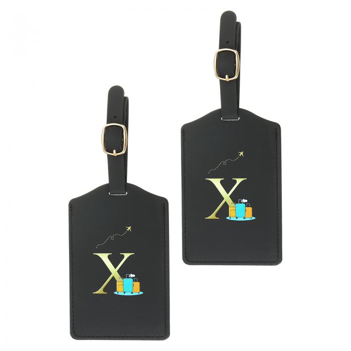 PATIKIL 初期荷物タグ 2パック PUレザー 荷物タグ 刺繍入り 文字 スーツケースラベルタグ 荷物バッグ用..