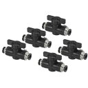 PATIKIL 1/4" ニューマチックボールバルブ 5個のプッシュ・トゥ・コネクトフィッティング ニューマチックシステムオートメーション製造用エアフローコントロールバルブ 黒