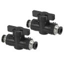PATIKIL 1/4" ニューマチックボールバルブ 2個のプッシュトゥコネクトフィッティング ニューマチックシステムオートメーション製造用のエアフローコントロールバルブ 黒