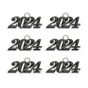 PATIKIL 2024年卒業タッセル装飾 6個合金2024年エナメル中サイズ文字装飾卒業タッセル卒業帽ネックレスペンダントDIYキーメイキング シルバー黒