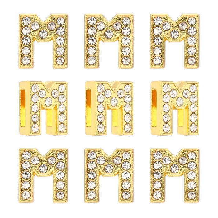 PATIKIL 30個のレターチャ ーム ラインストーンレターチャ ーム水晶アルファベットスライドリストバンドチャ ームペンダント 宝石メイキングレザーカラーネックレスブレスレットヘアクリップ用 金色色 M