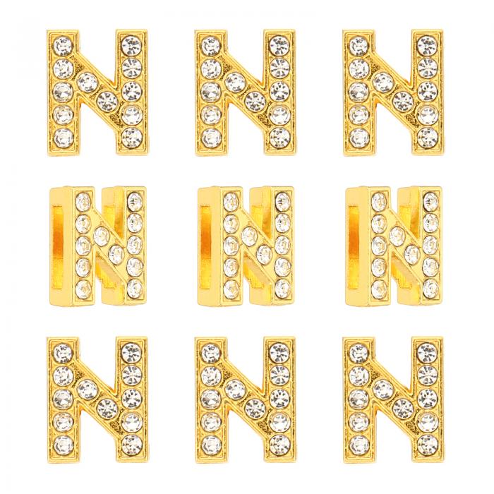 PATIKIL 30個のレターチャ ーム ラインストーンレターチャ ーム水晶アルファベットスライドリストバンドチャ ームペンダント 宝石メイキングレザーカラーネックレスブレスレットヘアクリップ用 金色色 N