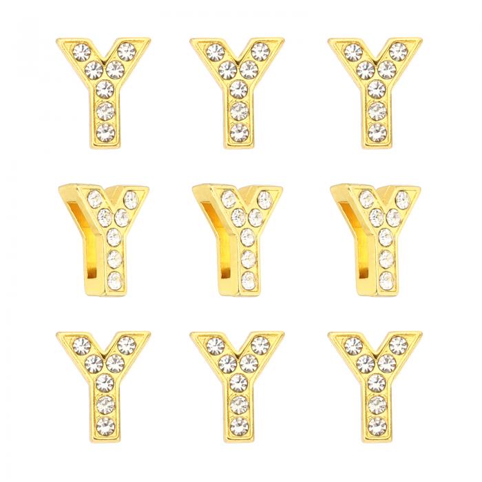 PATIKIL 30個のレターチャ ーム ラインストーンレターチャ ーム水晶アルファベットスライドリストバンドチャ ームペンダント 宝石メイキングレザーカラーネックレスブレスレットヘアクリップ用 金色色 Y