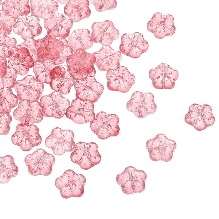 【期間限定10％OFF】PATIKIL ランダムガラスフラワービーズ 100個パック透明フローラルビーズハイビスカスビーズDIY宝石作りブレスレットバルク ピンク