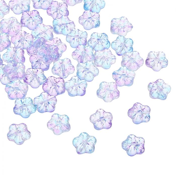 PATIKIL ランダムガラスフラワービーズ 50個パック透明フローラルビーズハイビスカスビーズDIY宝石作りブレスレットバルク ブルー/パープル