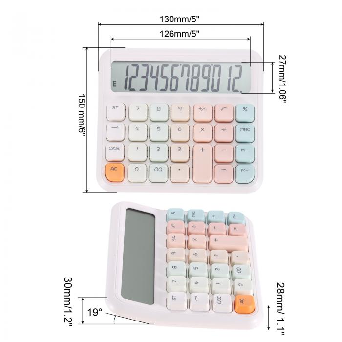 PATIKIL 機械式スイッチ電卓 電池駆動 12桁大型LEDディスプレイ 標準機能 電子ビッグボタン ハンドヘルド 可愛い電卓 ホームオフィス デスクトップ用 ホワイト