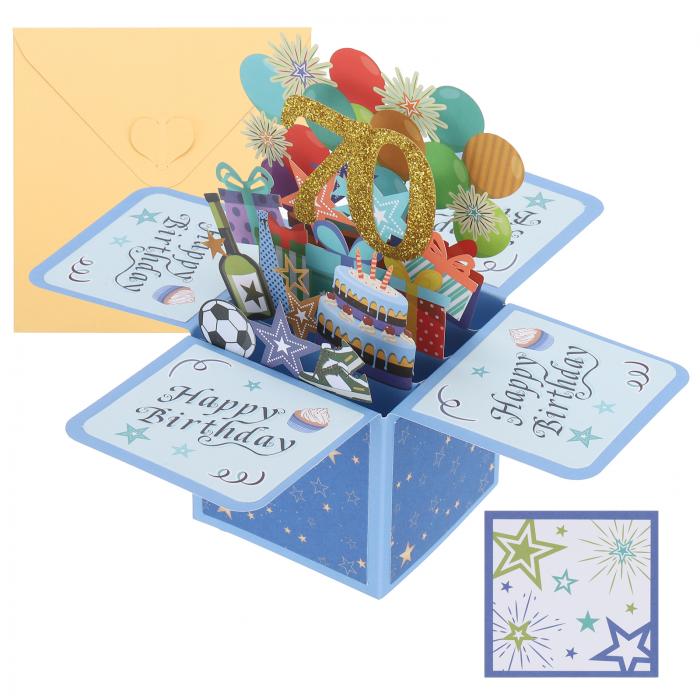 PATIKIL 70歳の誕生日カード ポップアウト誕生日カード ハッピーバースデー ご挨拶カードと封筒付き 男の子 女性 女の子 ギフト 友達用 青のサムネイル