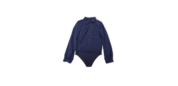 Allegra K レディース ピーターペンカラー ボタンアップ 長袖 ビジネス ワークシャツ ブラウス ダークブルー M