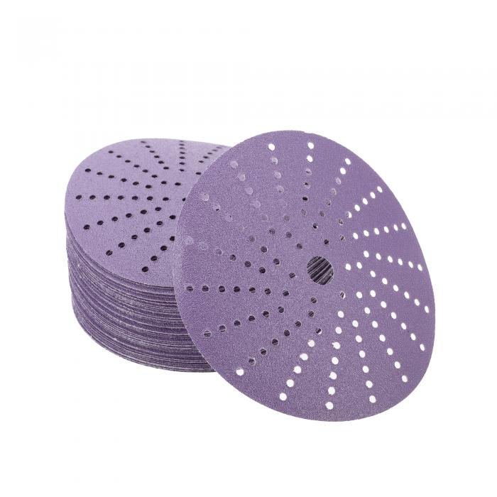 Hihaha サンディングディスク/ラウンドフックアンドループサンドペーパー メタル|木材|自動車修理/耐久性と柔軟性ポリエステルフィルム 6インチ 100グリット/ 50個 パープル