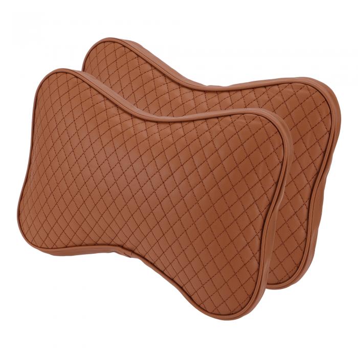 VekAuto 2個の車用ネックピローボーン形状の車用シートヘッドレストピロー首と背中に適した通気性のあるフェイクレザー製ブラウン