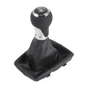 INFINAUTO カバー付き5速マニュアルギアシフトノブ ギアボックススティックシフターレバーノブ フェイクレザーブラックステッチ付き