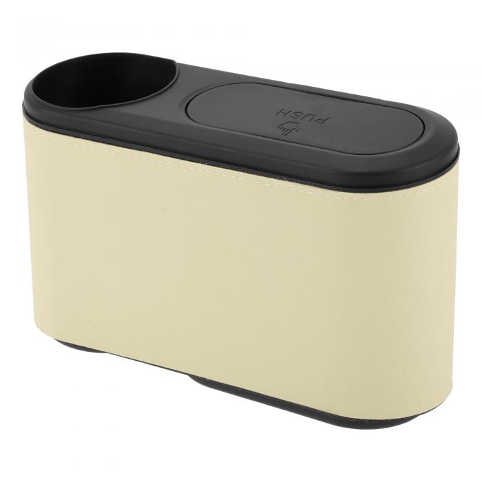 INFINAUTO 車用ゴミ箱 フロントリアシート 9.1インチ 長さ 3.2インチ 幅 5.1インチ 高さ オートトラッシュビン カップホルダー付き フォーレザー プラスチック ベージュ 車載用