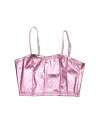 Allegra K キャミトップ ノースリーブ スパゲッティストラップ タンクトップ 光沢 メタリック クロップ レディース ピンク XL(4)