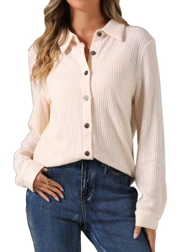 Allegra K レディース 春秋トップス ファッション 2024 ドレッシー カジュアル 長袖 ボタンダウン シャツ アプリコット L Allegra K レディース 春秋トップス ファッション 2024 ドレッシー カジュアル 長袖 ボタンダウン シャツ アプリコット L