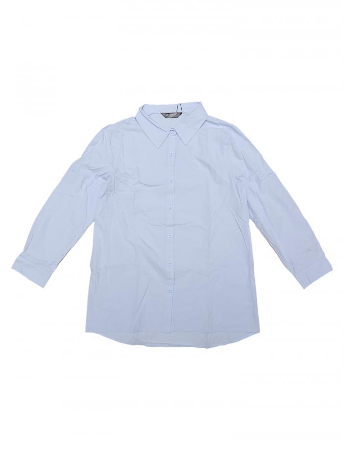 Allegra K レディースカラーオフィストップス長袖ボタンダウンコットンワークシャツ ライトブルー L