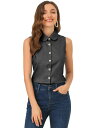 Allegra K ブラウス レディース デニムブラウス 折り襟 ノースリーブ シャツ オフィス カジュアル トップス 着痩せ おしゃれ 通勤 OL ブラック ...