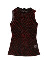 Allegra K レディース グリッタートップ ストライプトリム シースルー パーティー ノースリーブ トップス レッドブラック M