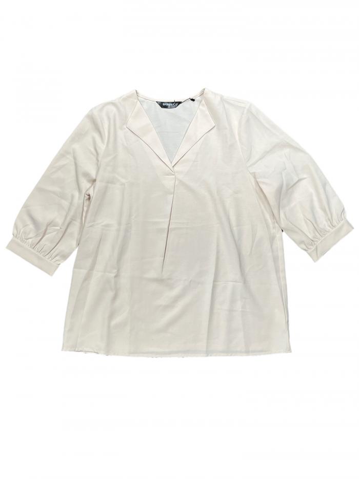 Allegra K レディース 3/4 スリーブ ルーシュ V ネック カジュアル ブラウス トップス アプリコット XL