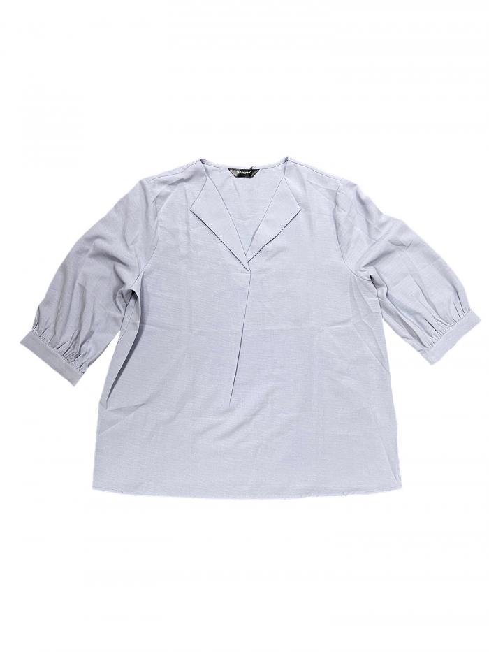 Allegra K レディース 3/4 スリーブ ルーシュ V ネック カジュアル ブラウス トップス グレーブルー XS