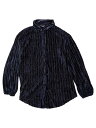 Allegra K レディース ベルベット ボタンダウンシャツ 長袖 襟付き プリーツ ルーズフィット カジュアルシャツ トップス ダークブルー XS