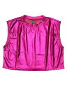 Allegra K タンクトップ メタリック クロップトップ クルーネック ノースリーブ クリスマス パーティー 光沢 レディース ホットピンク XL(4)