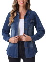 Allegra K デニムシャツ 長袖 ボタンダウン ポケット トレンディ ジーンズシャツ デニムトップス レディース ブルー M